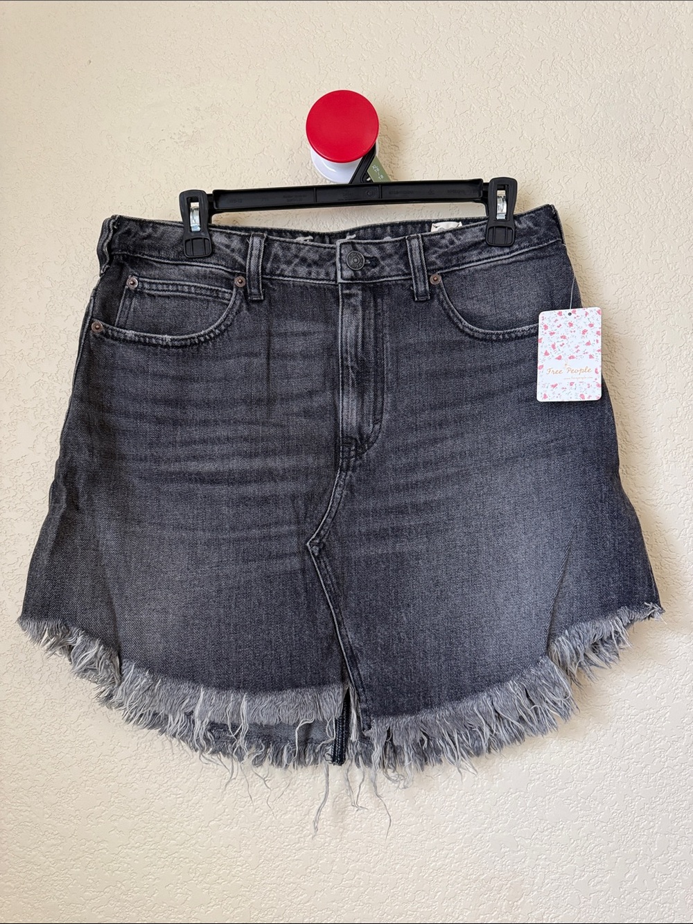 Free People Maverick Denim Mini Skirt Black Wash Frayed Hem Size 30 NWT